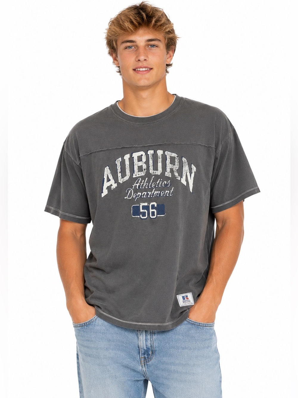 Auburn University Tigers Grey Russell Athletic 100% Cotton T-shirt Size XL